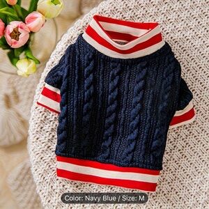 Navy Blue Cable Knit Dog or Cat Pet Sweater